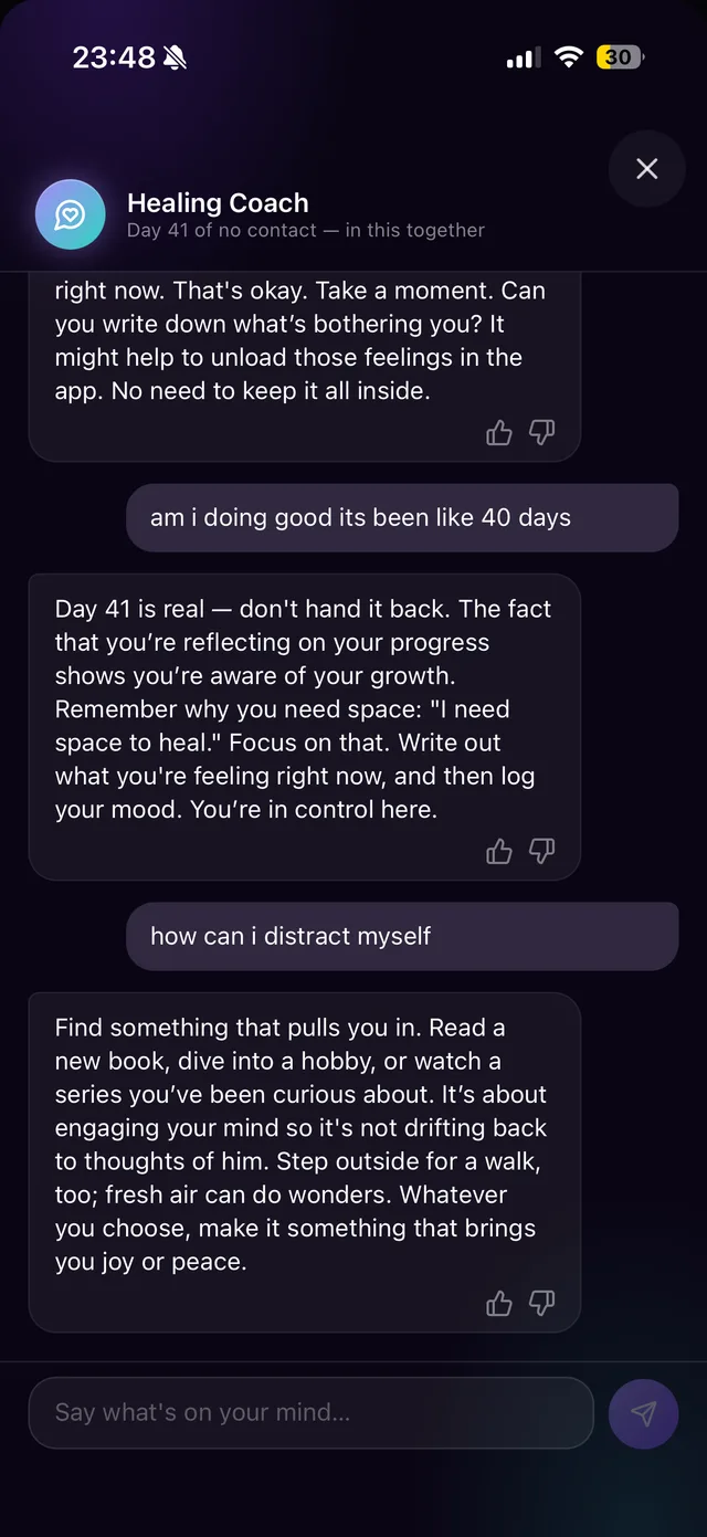 Healing Coach chat screen
