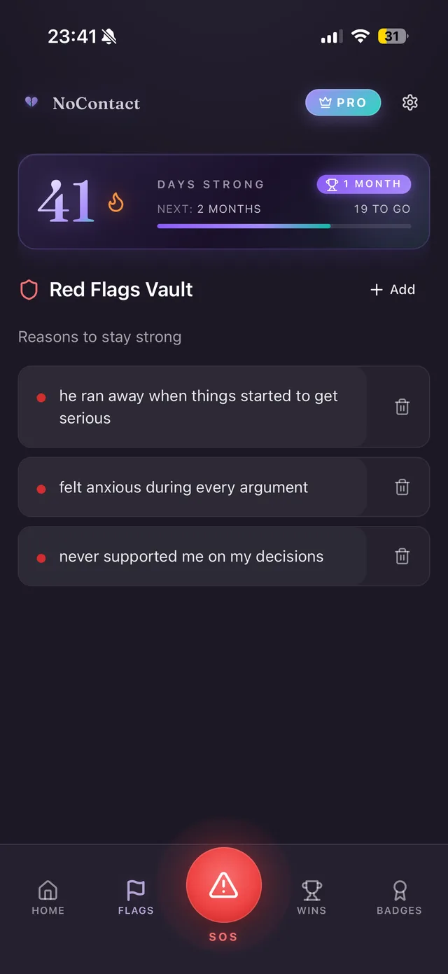 Red Flags Vault: your reasons to stay strong